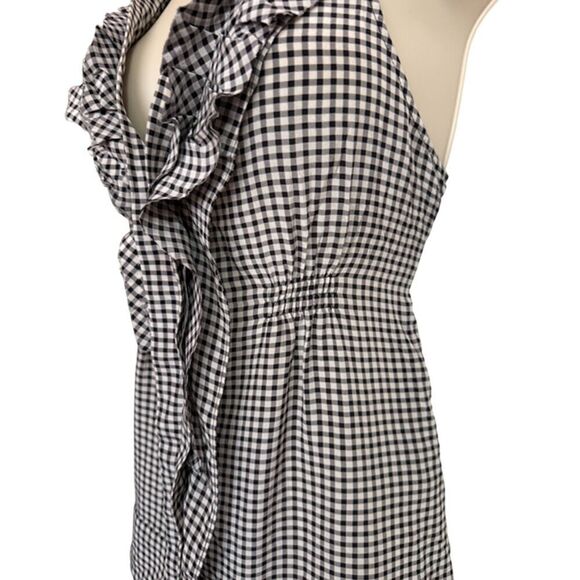 BCBGMaxzazira White & Black Checkered Plaid Silk Halter Rockabilly Top Size S - Picture 8 of 13